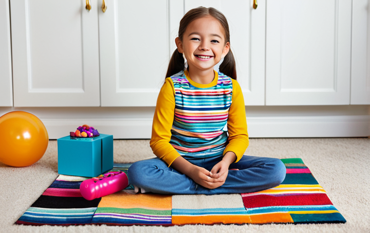 A joyful young girl, approximately 7 years old, with a wide smile, fully clothed in a modest, age-appropriate colorful top and pants, sits comfortably on a soft rug in a bright, clean playroom. Her hands are delicately unwrapping the final layer of a multi-layered surprise toy, revealing a small, intricately detailed collectible doll. Surrounding her are several opened layers of packaging and tiny, colorful accessories, creating a sense of discovery and anticipation. The scene is captured with professional photography, showcasing vibrant colors and soft, natural lighting. safe for work, appropriate content, family-friendly, perfect anatomy, correct proportions, natural pose, well-formed hands, proper finger count, natural body proportions.