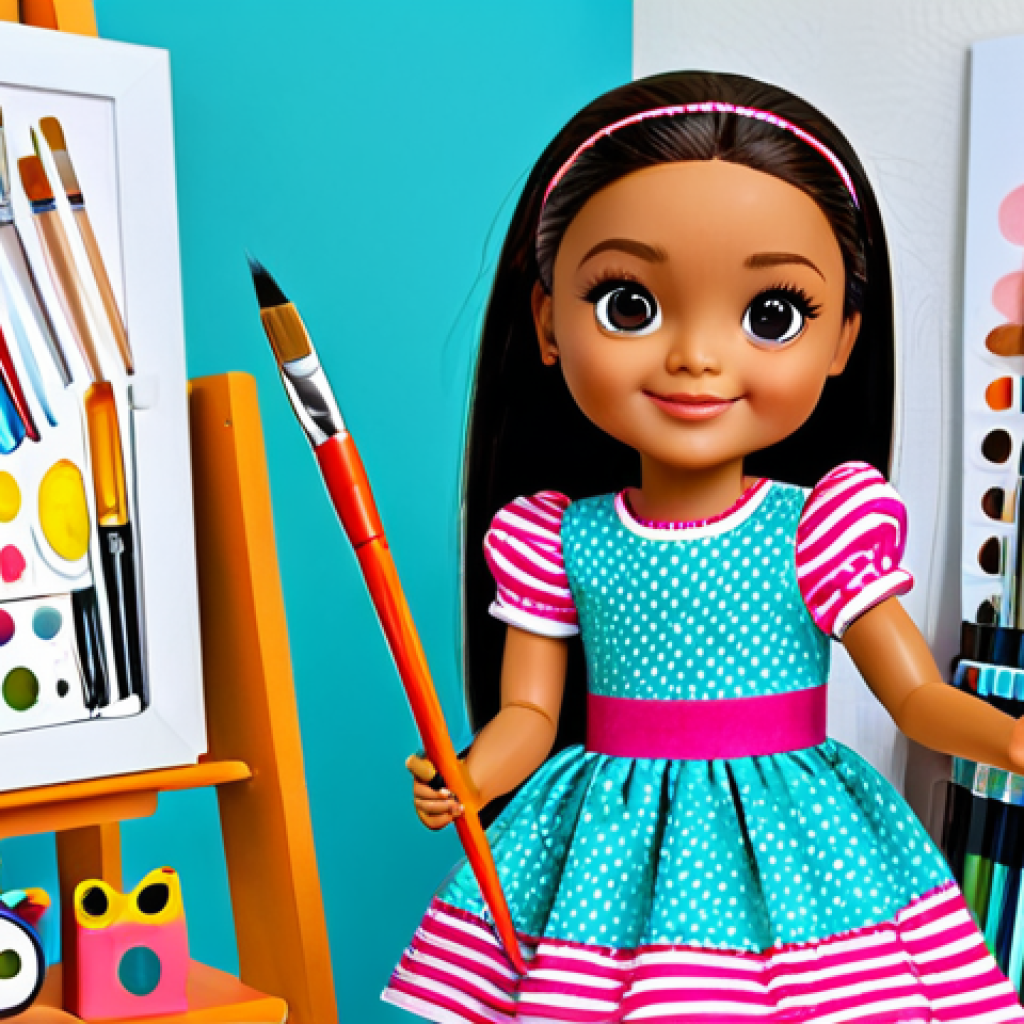 Digital Illustration**
"A L.O.L. Surprise! doll in a vibrant and colorful dress, holding a paintbrush, standing in front of a digital canvas. The canvas shows a work-in-progress illustration of other L.O.L. Surprise! dolls in various creative poses. Background includes art supplies and a cheerful atmosphere. Fully clothed, modest attire, safe for work, appropriate content, professional digital art, perfect anatomy, natural proportions, high quality."
**