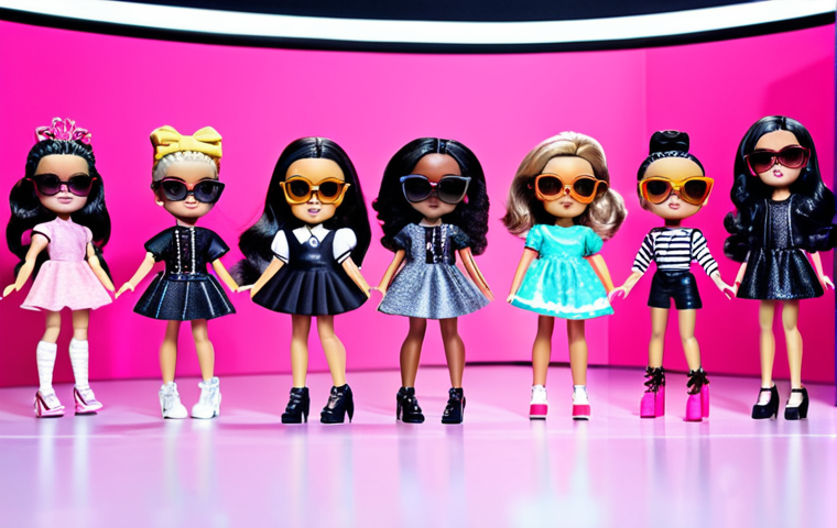 LOL Surprise Fashion Show**

A group of diverse LOL Surprise dolls, fully clothed in trendy miniature outfits including street style, glam rock, and vintage-inspired looks, showcased on a brightly lit runway stage with a pink backdrop. The dolls feature varied accessories like sunglasses, handbags, and jewelry. Cheering crowd in the background. Safe for work, appropriate content, family-friendly, perfect anatomy, correct proportions, well-formed hands, proper finger count, professional digital art.

**