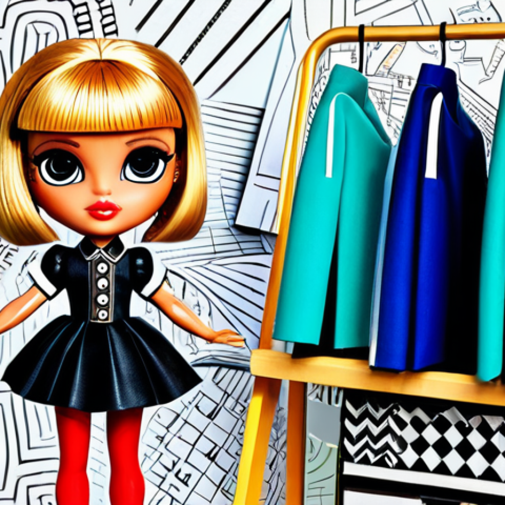 LOL Surprise Collaboration**

"A vibrant and playful scene depicting a fully clothed LOL Surprise doll dressed in miniature high-fashion attire, possibly inspired by a famous Italian designer like Versace or Dolce & Gabbana, safe for work, appropriate content. The background features stylized sketches and fabric swatches reminiscent of a designer's studio.  Perfect anatomy, correct proportions, professional illustration, high quality, family-friendly."

**