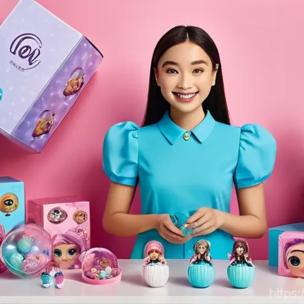 LOL 서프라이즈 이벤트 프로모션 참여 방법 - **Prompt:** A young adult female collector, elegantly dressed in a chic, modest outfit consisting of...