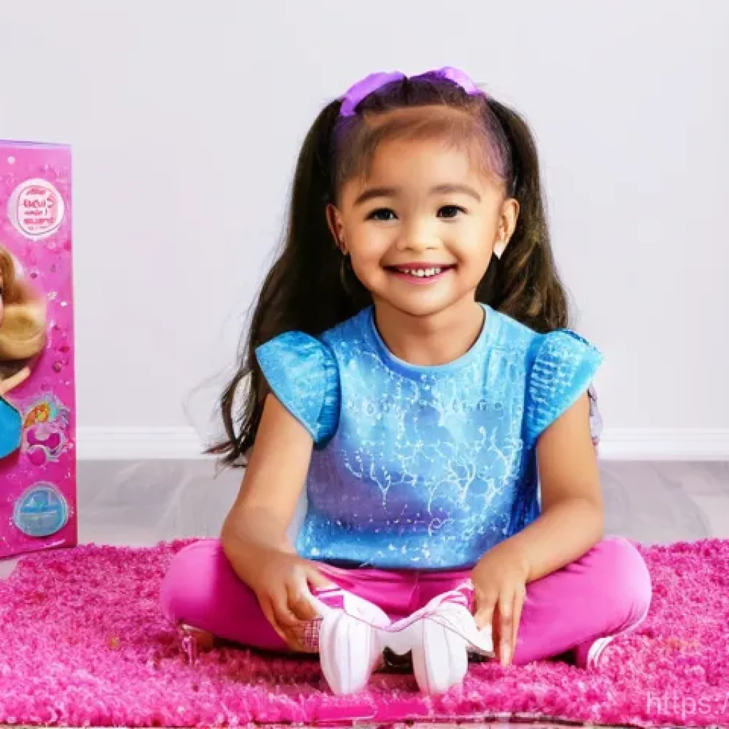 LOL 서프라이즈의 소셜 미디어 반응 - A joyous 8-year-old girl with bright, curious eyes is in the middle of unboxing a large, colorful LO...