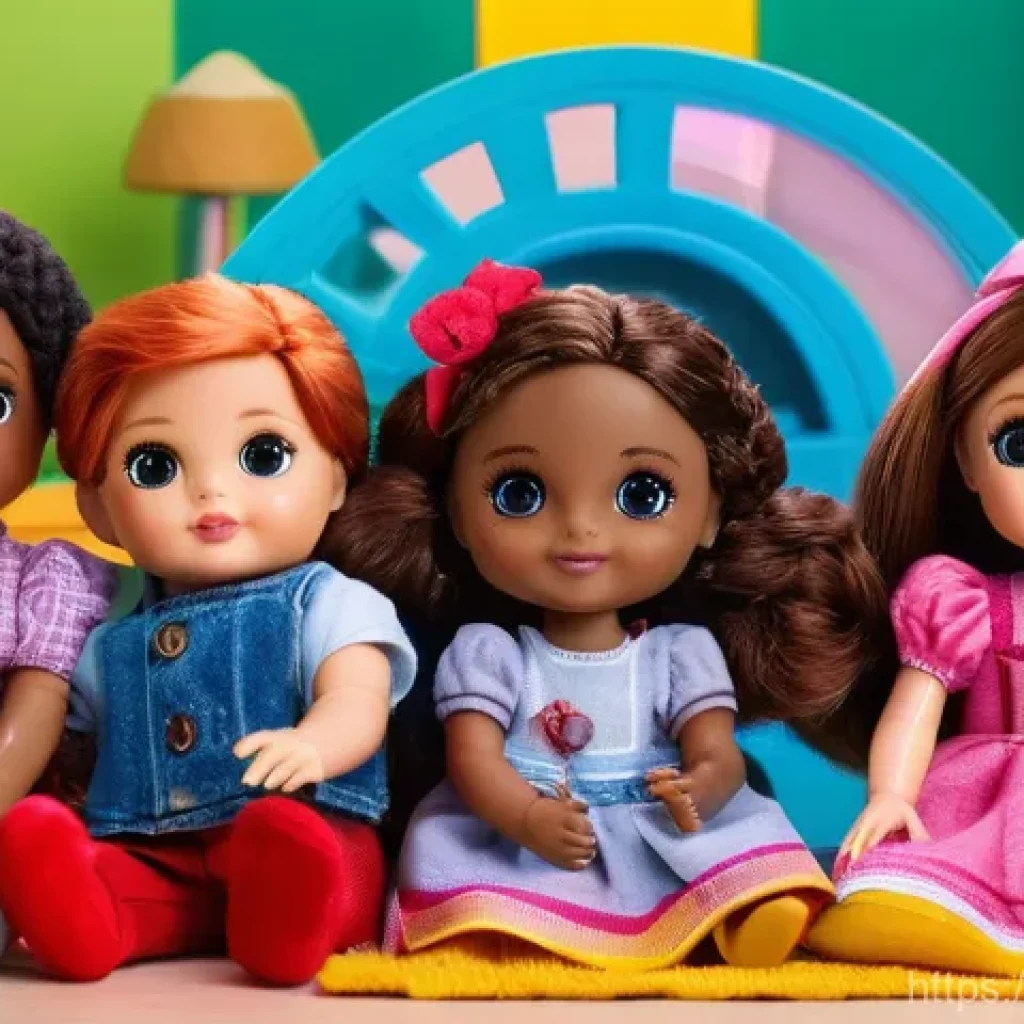 LOL 서프라이즈를 활용한 창의적 교구 활용 - **Imaginative Storytelling with LOL Surprise Dolls**
    "A vibrant, eye-level shot of a diverse gro...