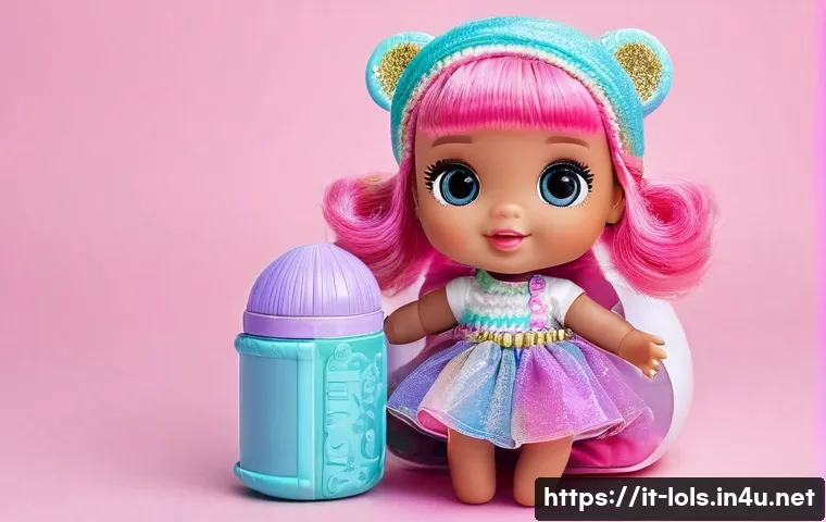 LOL 서프라이즈와 관련된 다양한 컬렉션 리뷰 - A whimsical, close-up shot of a small, vibrantly colored LOL Surprise Original doll. The doll has la...