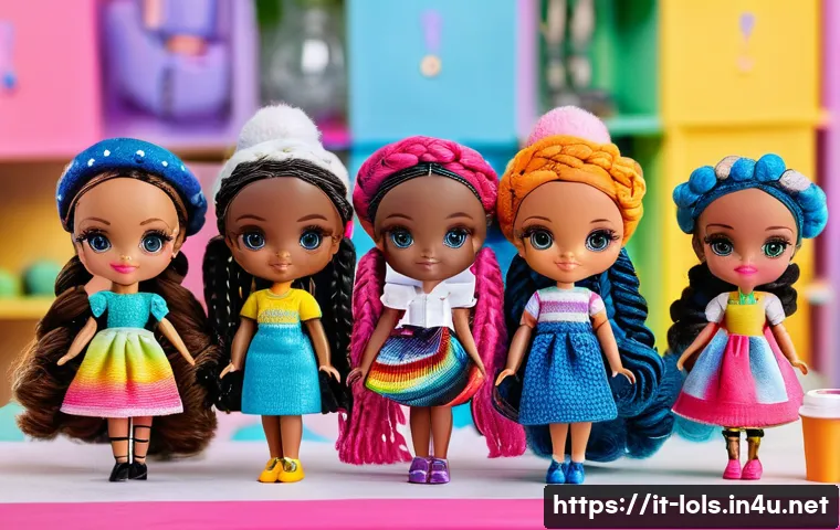 LOL 서프라이즈를 활용한 다양한 아이디어 - **Prompt:** A close-up, vibrant shot of diverse LOL Surprise OMG Fashion Dolls in a creative worksho...