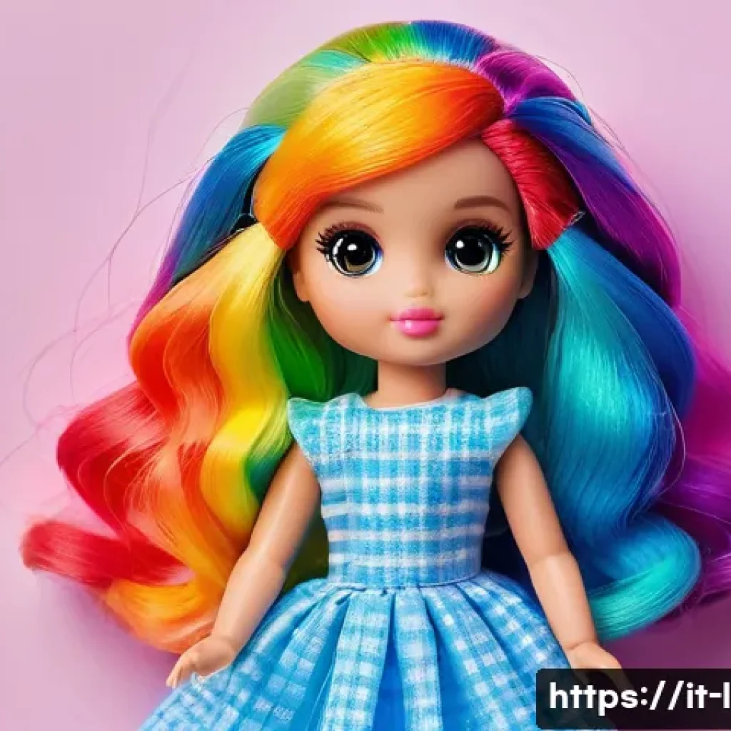 LOL 서프라이즈의 리페어 및 유지보수 - **Prompt:** A close-up shot of a vibrant LOL Surprise doll with long, flowing, rainbow-colored hair....