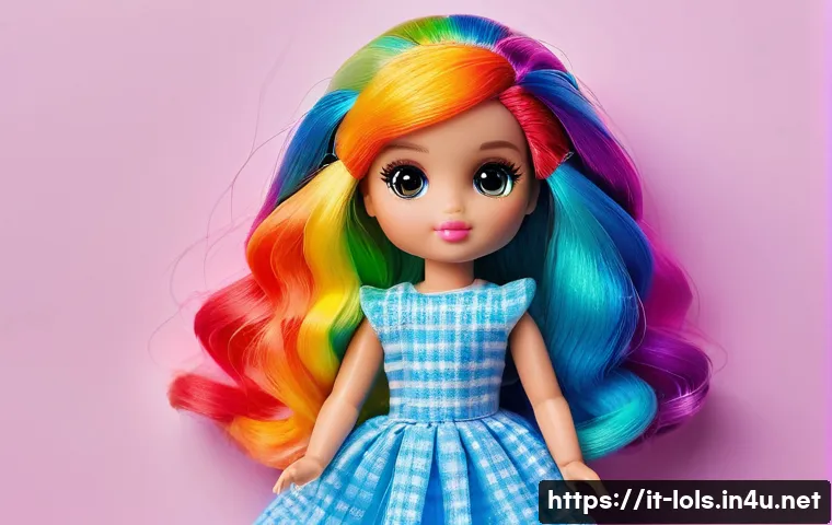 LOL 서프라이즈의 리페어 및 유지보수 - **Prompt:** A close-up shot of a vibrant LOL Surprise doll with long, flowing, rainbow-colored hair....