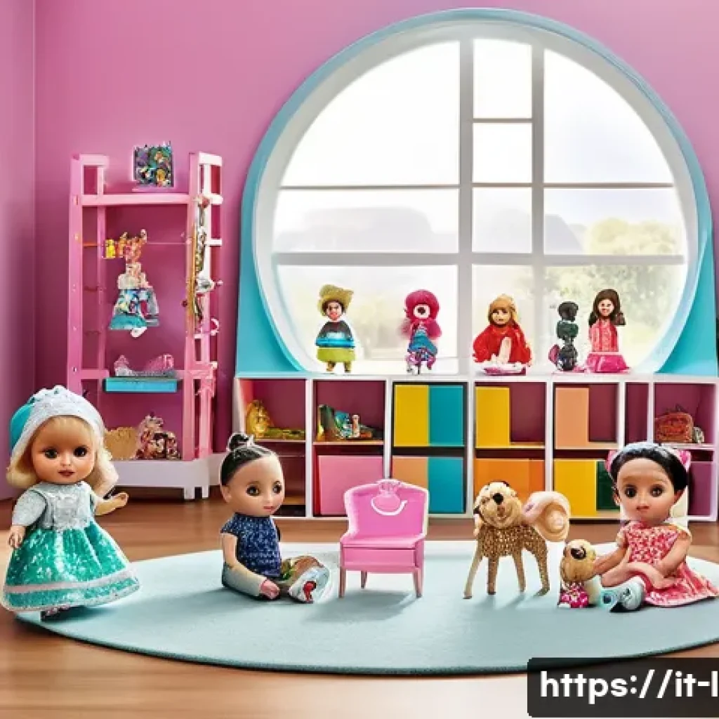 LOL 서프라이즈의 브랜드 확장과 소비자 반응 - A vibrant, detailed scene of a modern playroom filled with LOL Surprise dolls and accessories, showc...