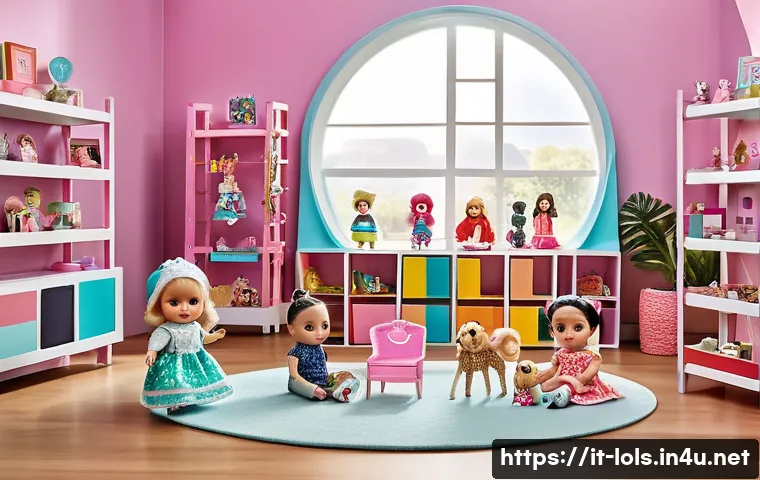 LOL 서프라이즈의 브랜드 확장과 소비자 반응 - A vibrant, detailed scene of a modern playroom filled with LOL Surprise dolls and accessories, showc...