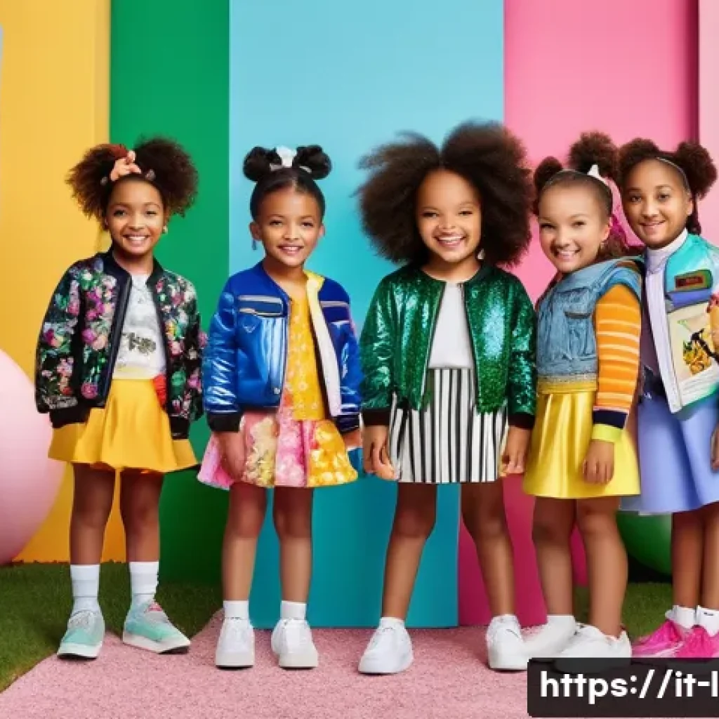 LOL 서프라이즈의 브랜드 확장과 시장 전망 - A vibrant scene showcasing a group of young children in colorful, trendy LOL Surprise-themed clothin...
