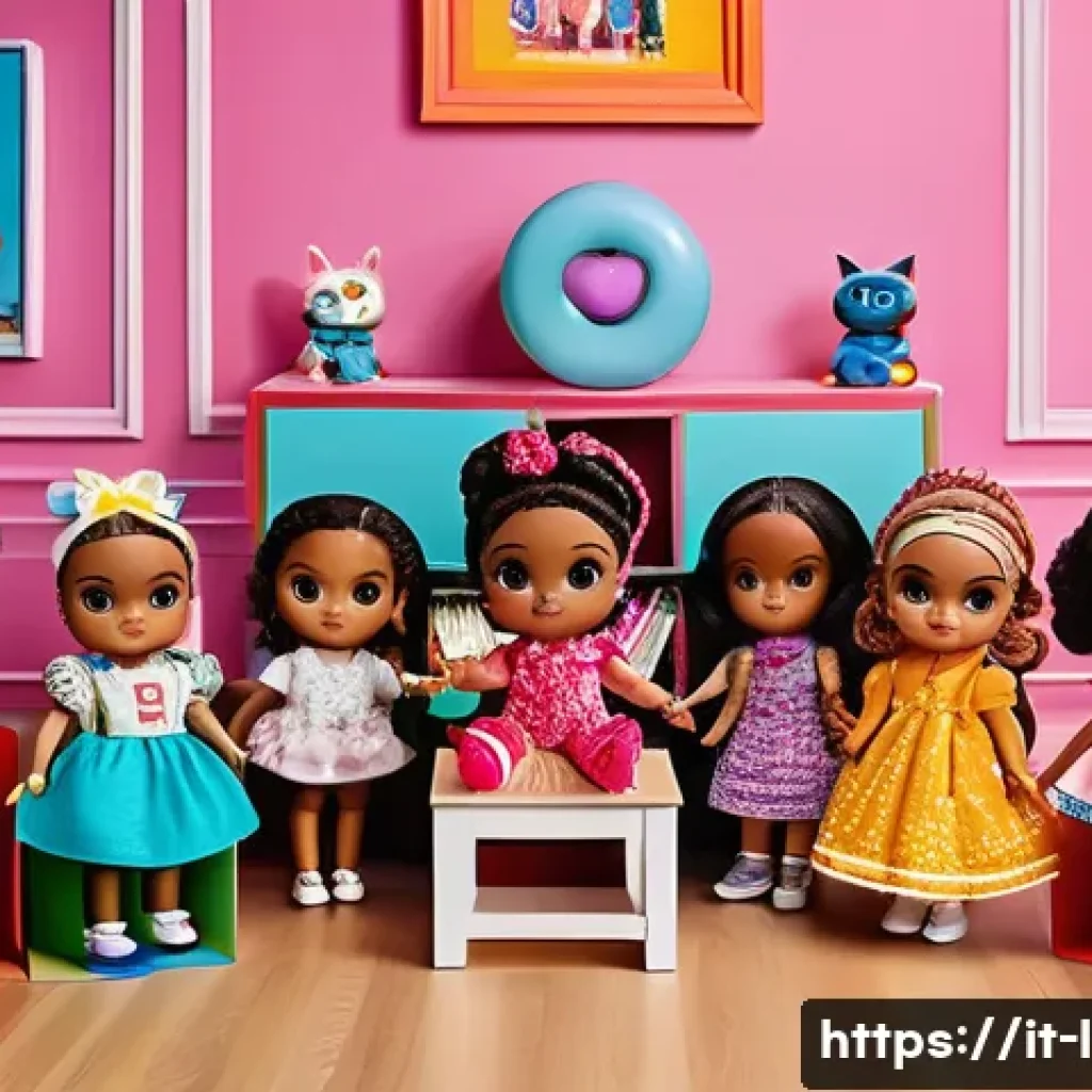 LOL 서프라이즈의 글로벌 시장 점유율 변화 - A vibrant and colorful display of LOL Surprise dolls representing diverse characters with various sk...