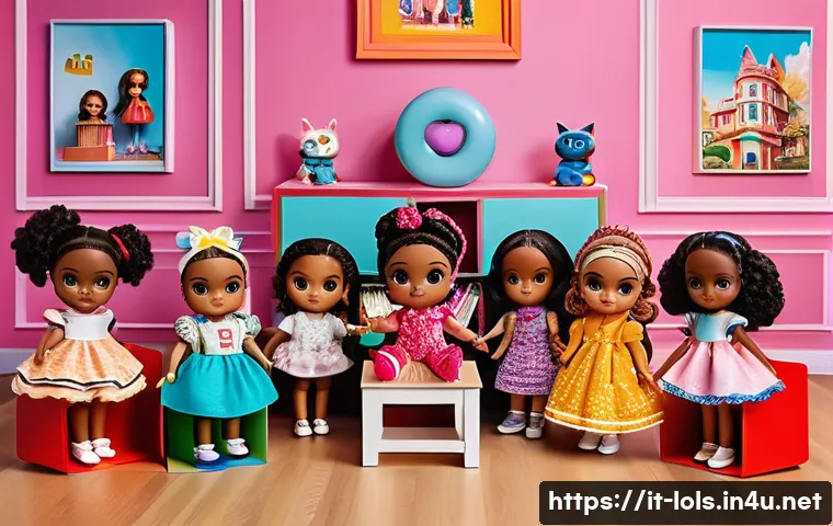 LOL 서프라이즈의 글로벌 시장 점유율 변화 - A vibrant and colorful display of LOL Surprise dolls representing diverse characters with various sk...