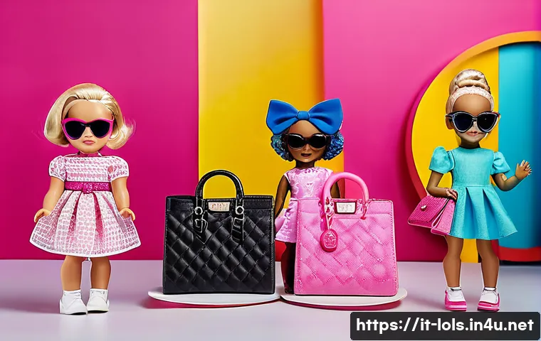 LOL 서프라이즈의 인기 키트 추천 - A vibrant and detailed scene featuring a collection of LOL Surprise O.M.G. dolls styled with trendy,...