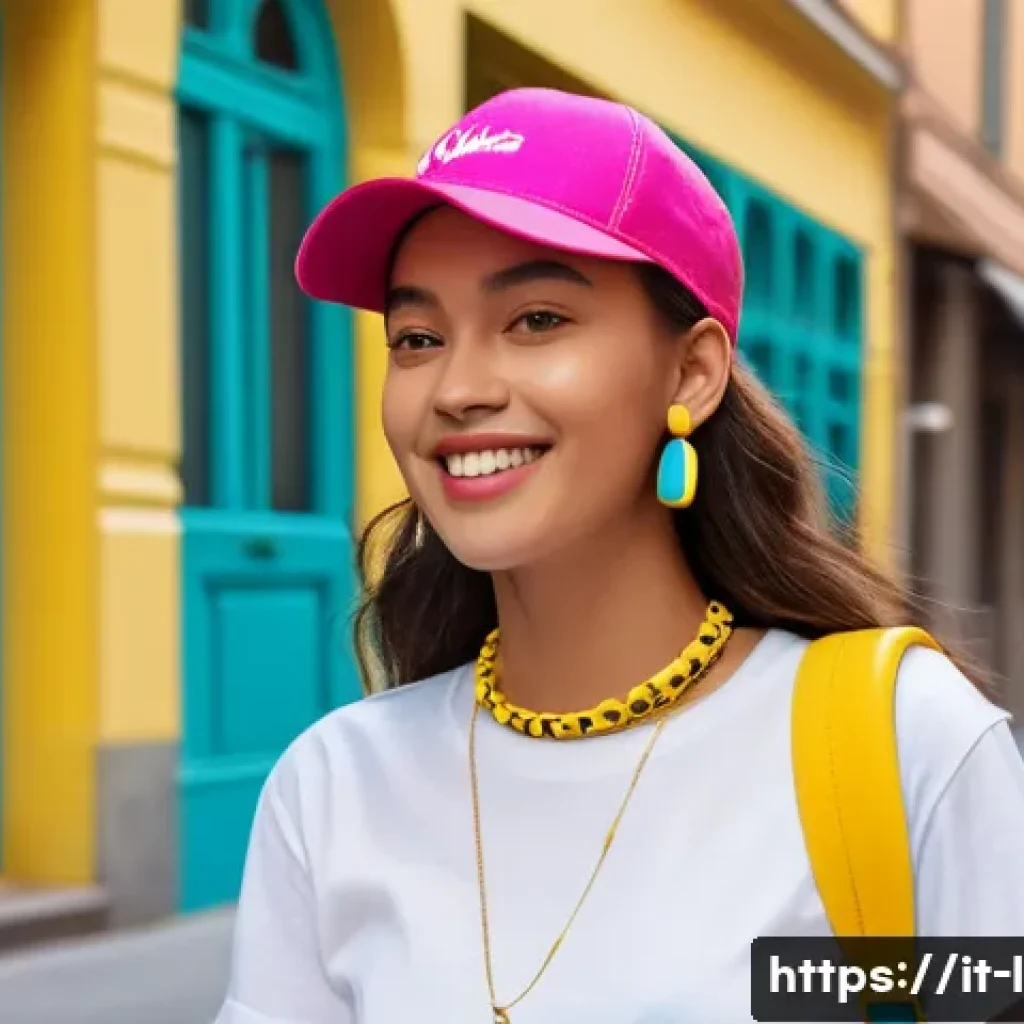 LOL 서프라이즈로 만들어진 패션 아이템 - A vibrant street style scene featuring a young woman wearing a bright fuchsia silicone bracelet, tur...