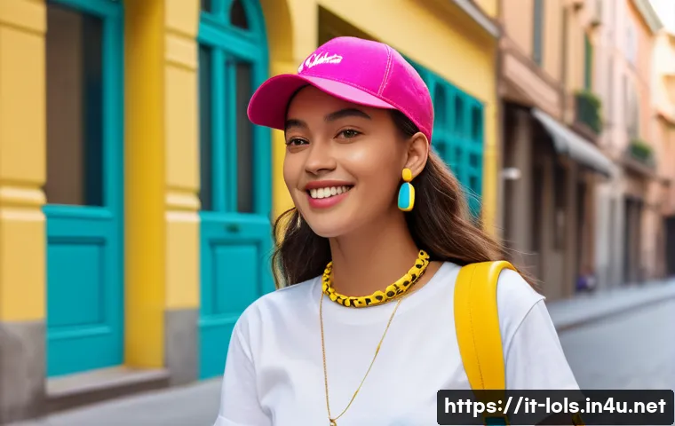 LOL 서프라이즈로 만들어진 패션 아이템 - A vibrant street style scene featuring a young woman wearing a bright fuchsia silicone bracelet, tur...