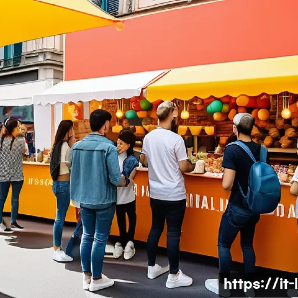LOL 서프라이즈로 진행한 글로벌 캠페인 - A vibrant digital marketing event scene in Milan, Italy, featuring interactive booths for a popular ...