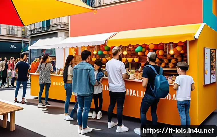 LOL 서프라이즈로 진행한 글로벌 캠페인 - A vibrant digital marketing event scene in Milan, Italy, featuring interactive booths for a popular ...