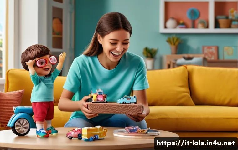 LOL 서프라이즈의 글로벌 소비자 만족도 변화 - A vibrant scene depicting a child and parent joyfully unboxing a LOL Surprise toy set in a cozy Ital...