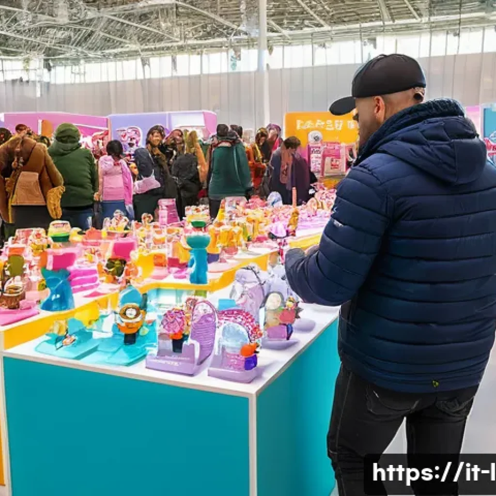 LOL 서프라이즈의 글로벌 이벤트 소개 - A lively indoor event scene in a stylish Milan exhibition center, featuring families and collectors ...