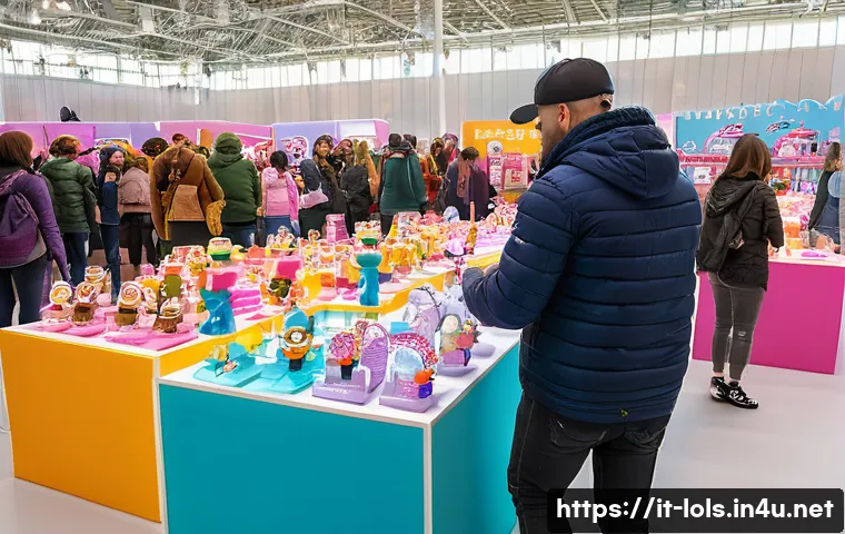 LOL 서프라이즈의 글로벌 이벤트 소개 - A lively indoor event scene in a stylish Milan exhibition center, featuring families and collectors ...