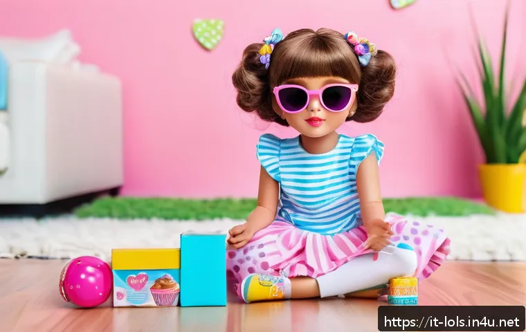 LOL 서프라이즈의 다양한 글로벌 트렌드 사례 - A vibrant, detailed scene of a child&rsquo;s hands unwrapping a LOL Surprise doll packaging with multiple ...