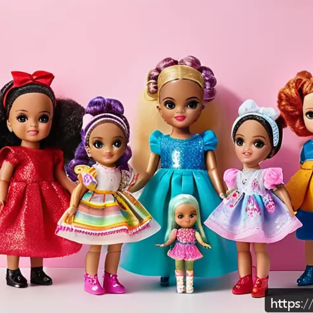 LOL 서프라이즈와 관련된 다양한 문화적 요소 - A vibrant, colorful scene showcasing a diverse group of LOL Surprise dolls arranged in a playful set...