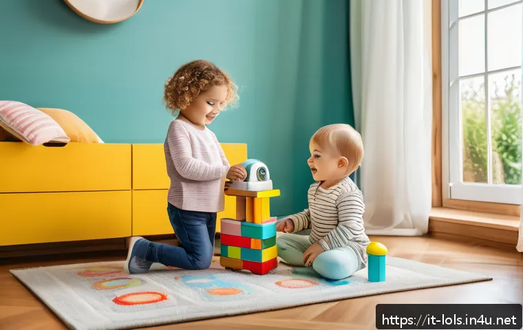 LOL 서프라이즈와 유사한 장난감 비교 - A cozy, sunlit playroom in a modern Italian home featuring a young child wearing a colorful diaper, ...