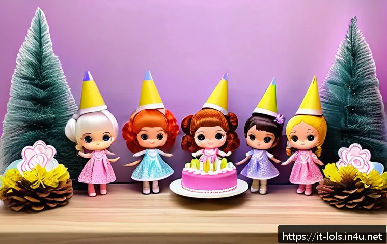 LOL 서프라이즈 오픈 후 활용 가능한 창의적 아이템 - A vibrant and playful birthday party table centerpiece featuring LOL Surprise dolls wearing colorful...