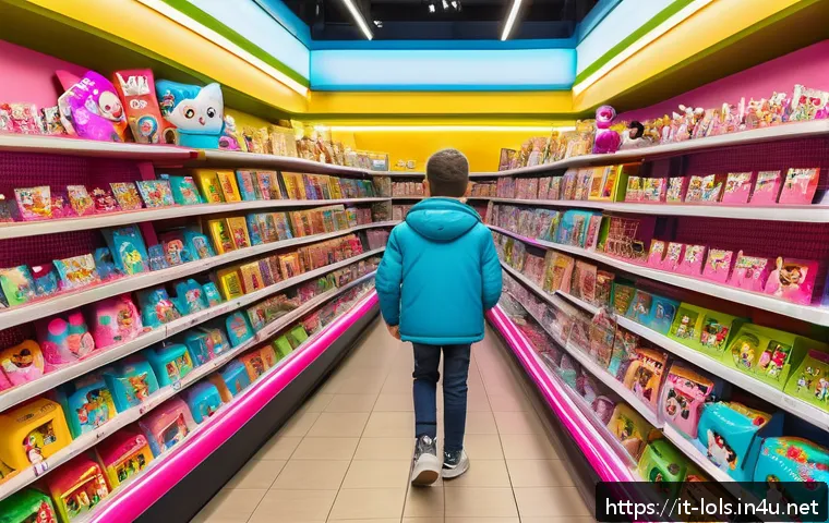 LOL 서프라이즈의 유통 경로 - A vibrant Italian toy store interior filled with colorful shelves displaying various LOL Surprise do...